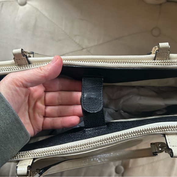 Kate Spade Cream Black Patent Leather Color block Satchel Tote Purse Handbag - Picture 7 of 15